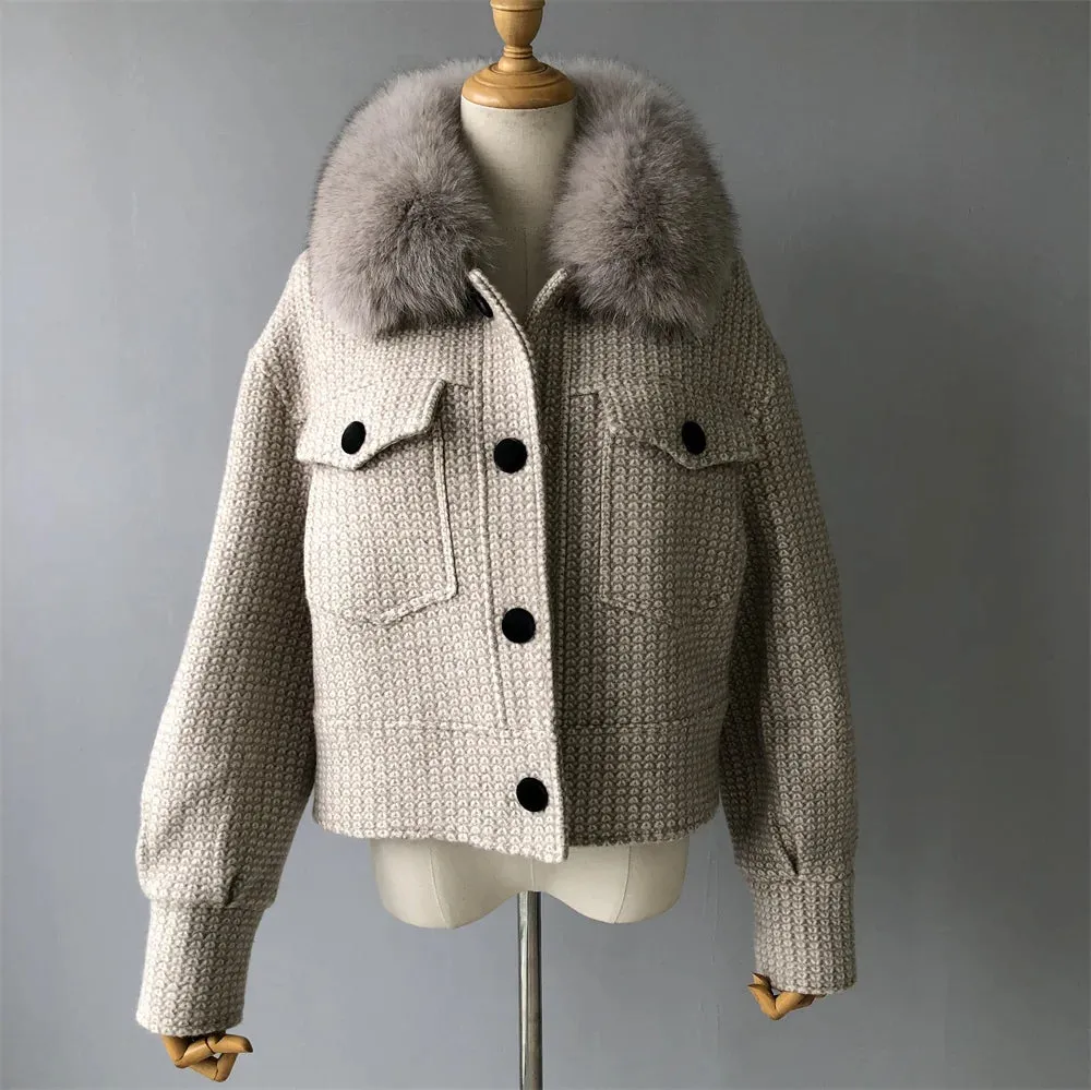 Woolen Fur Collar Thick Jacket Women Overcoat