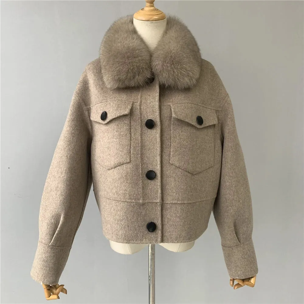 Woolen Fur Collar Thick Jacket Women Overcoat