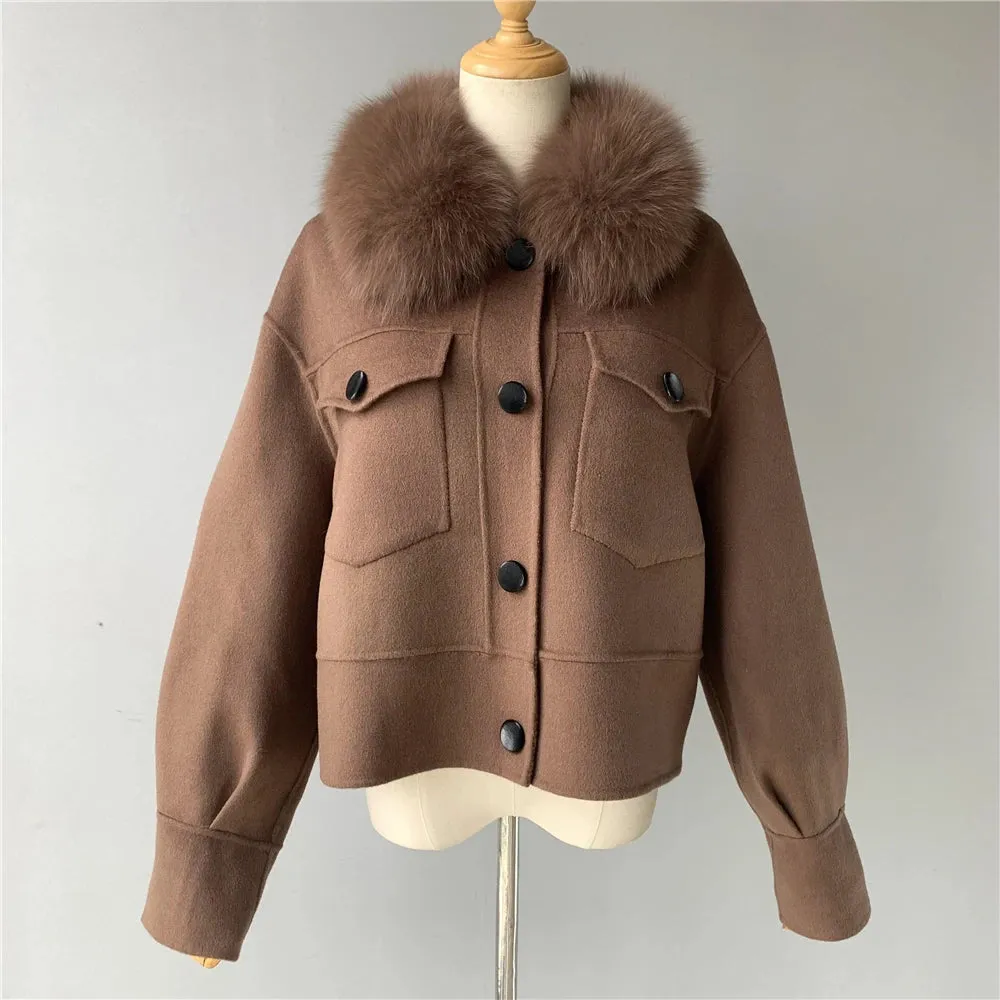 Woolen Fur Collar Thick Jacket Women Overcoat