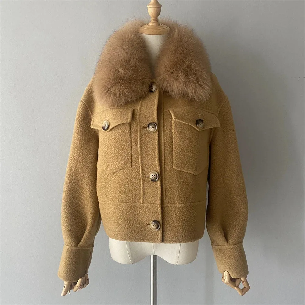 Woolen Fur Collar Thick Jacket Women Overcoat