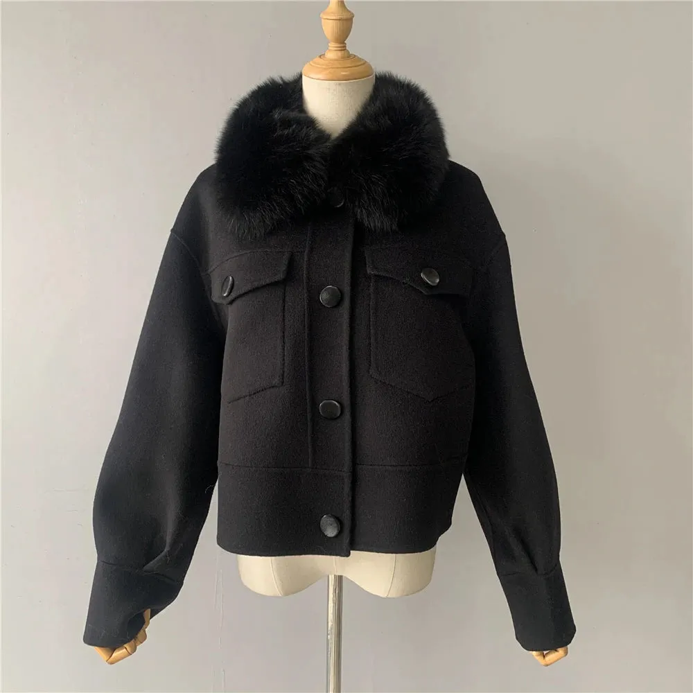 Woolen Fur Collar Thick Jacket Women Overcoat