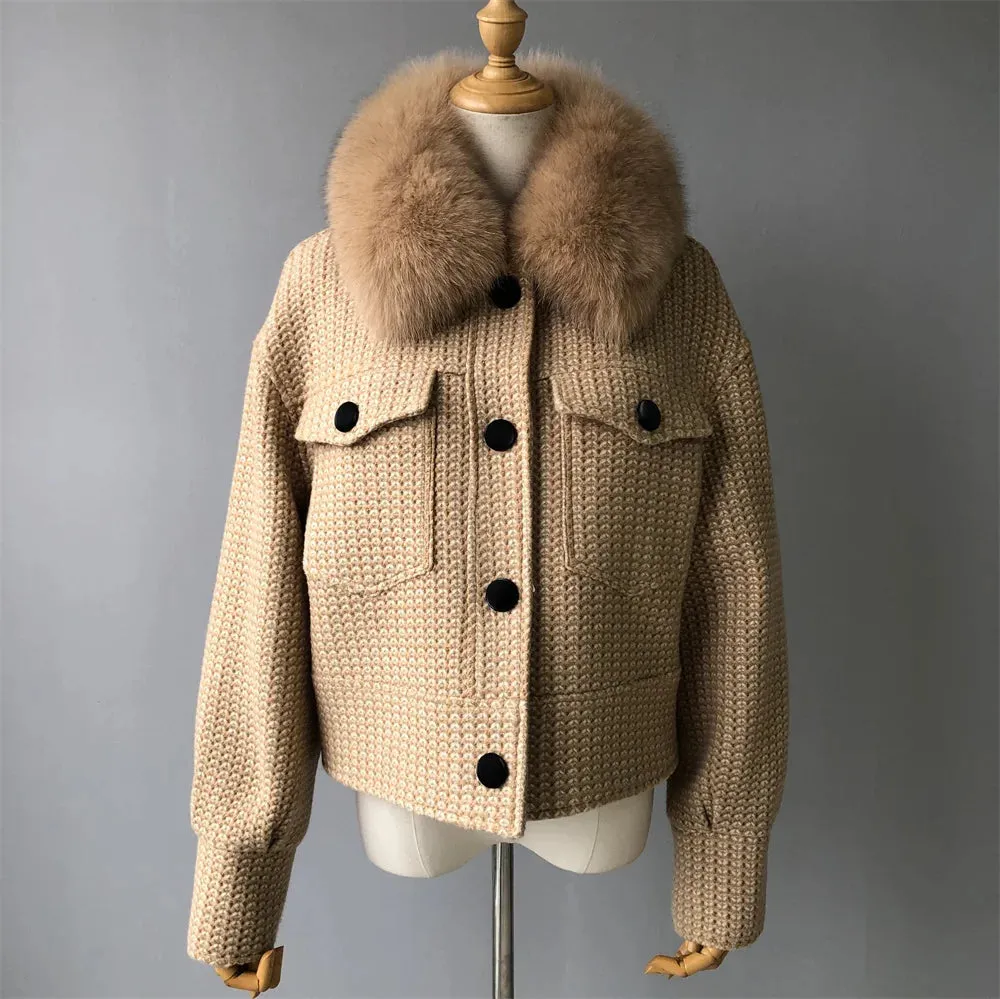 Woolen Fur Collar Thick Jacket Women Overcoat