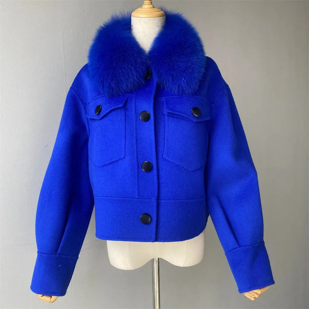 Woolen Fur Collar Thick Jacket Women Overcoat