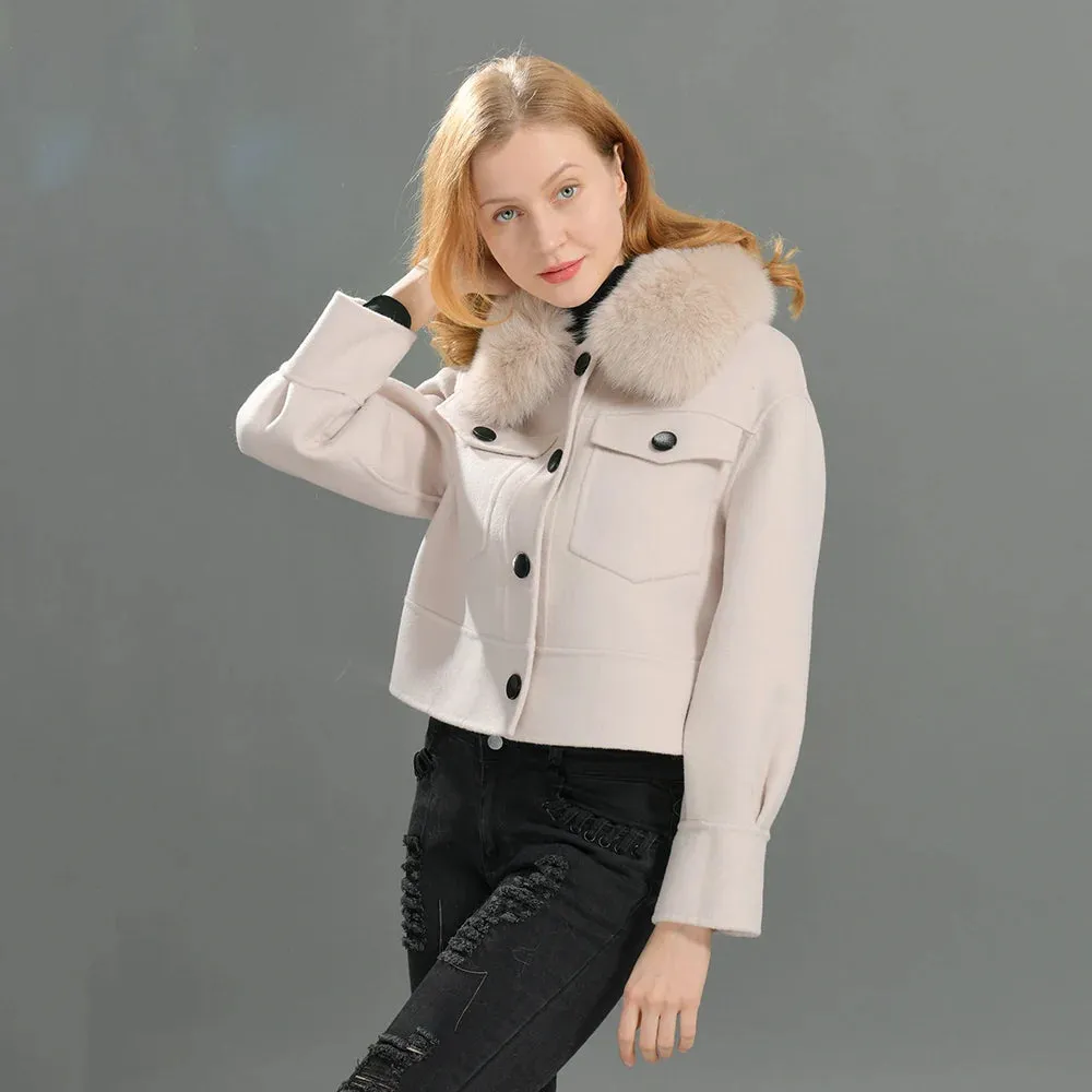 Woolen Fur Collar Thick Jacket Women Overcoat