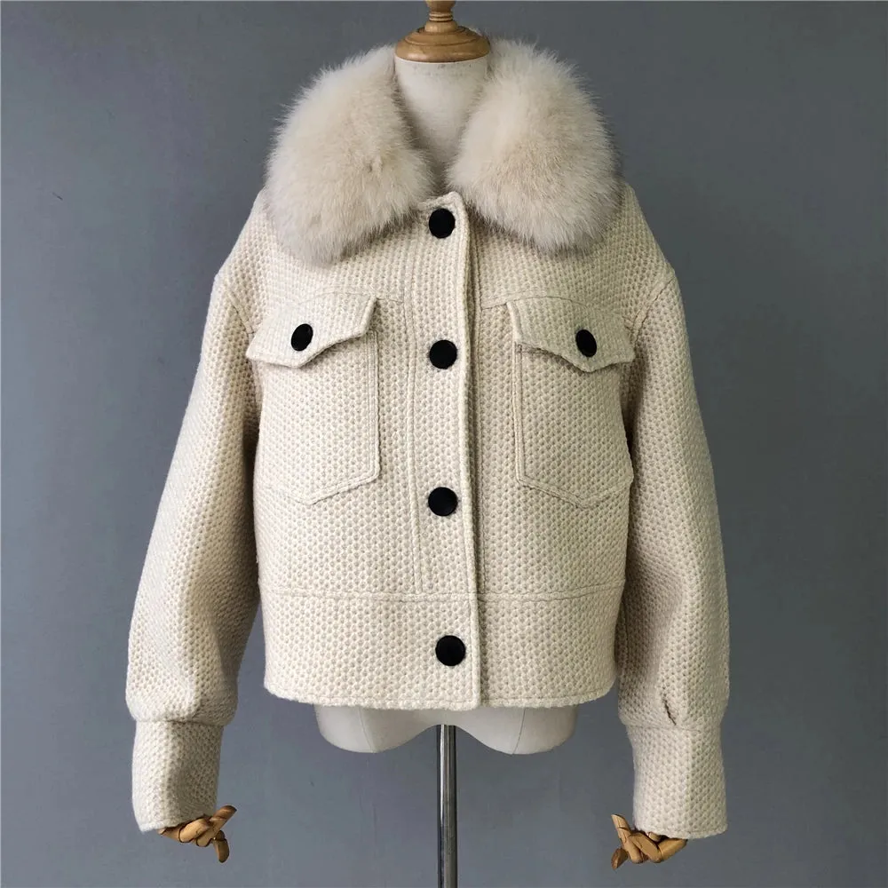 Woolen Fur Collar Thick Jacket Women Overcoat