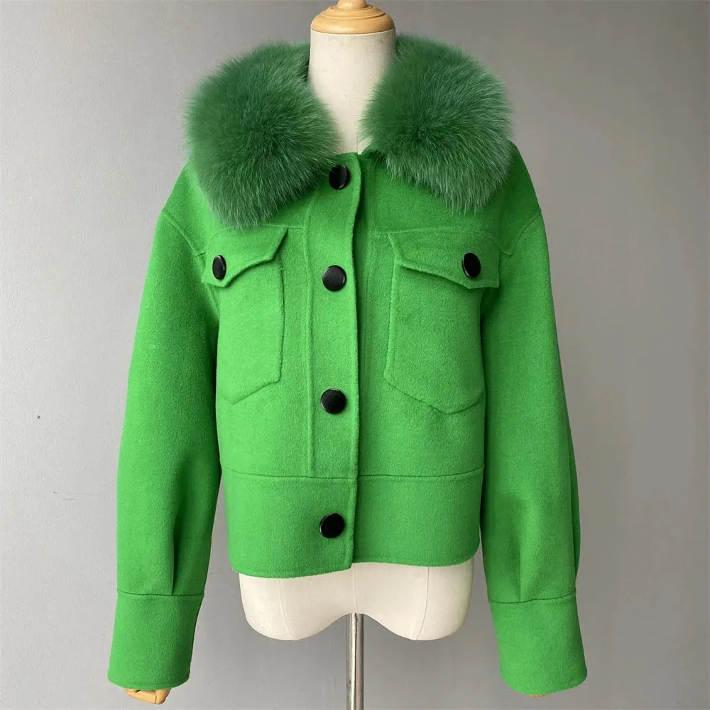 Woolen Fur Collar Thick Jacket Women Overcoat