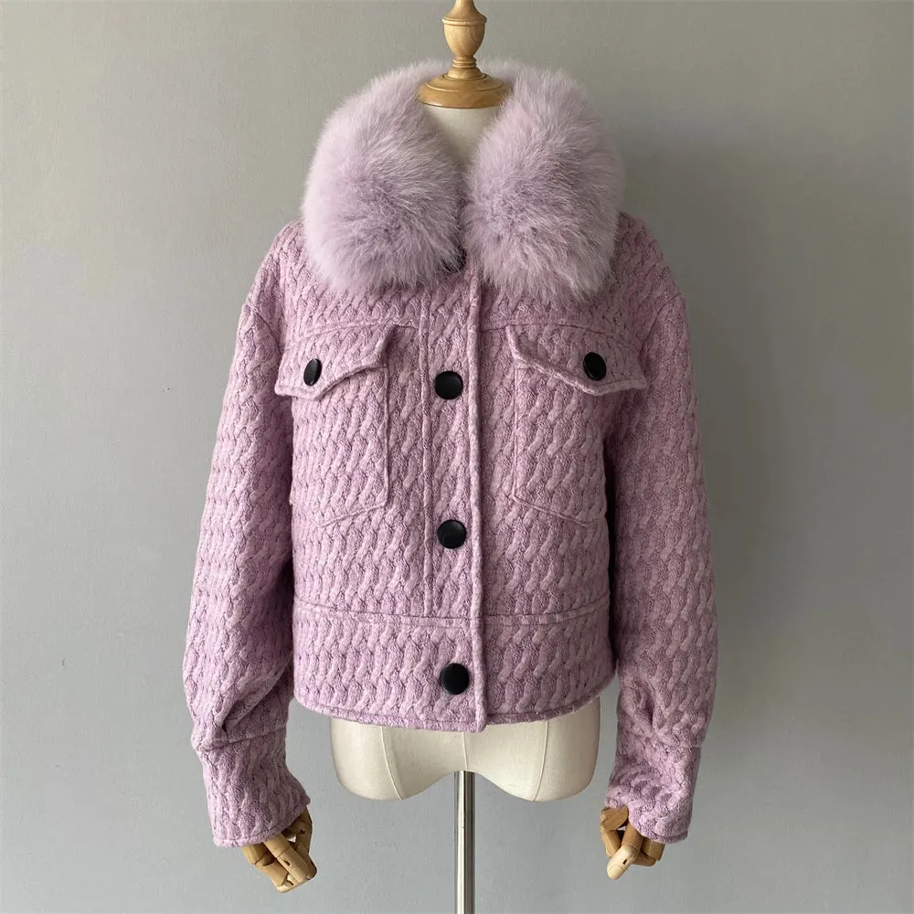 Woolen Fur Collar Thick Jacket Women Overcoat