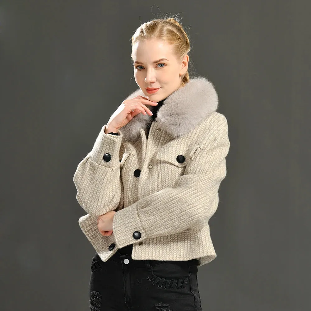 Woolen Fur Collar Thick Jacket Women Overcoat