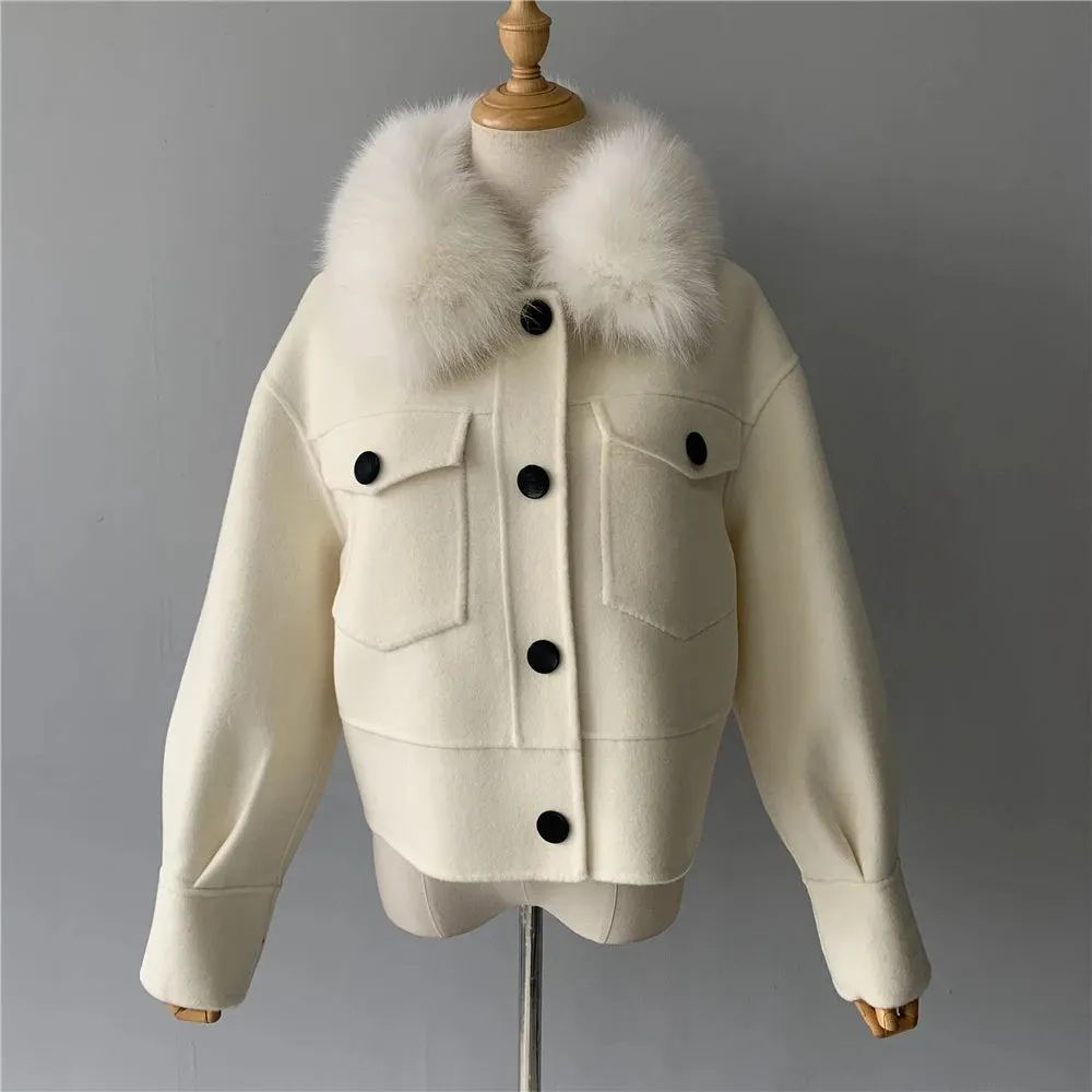 Woolen Fur Collar Thick Jacket Women Overcoat