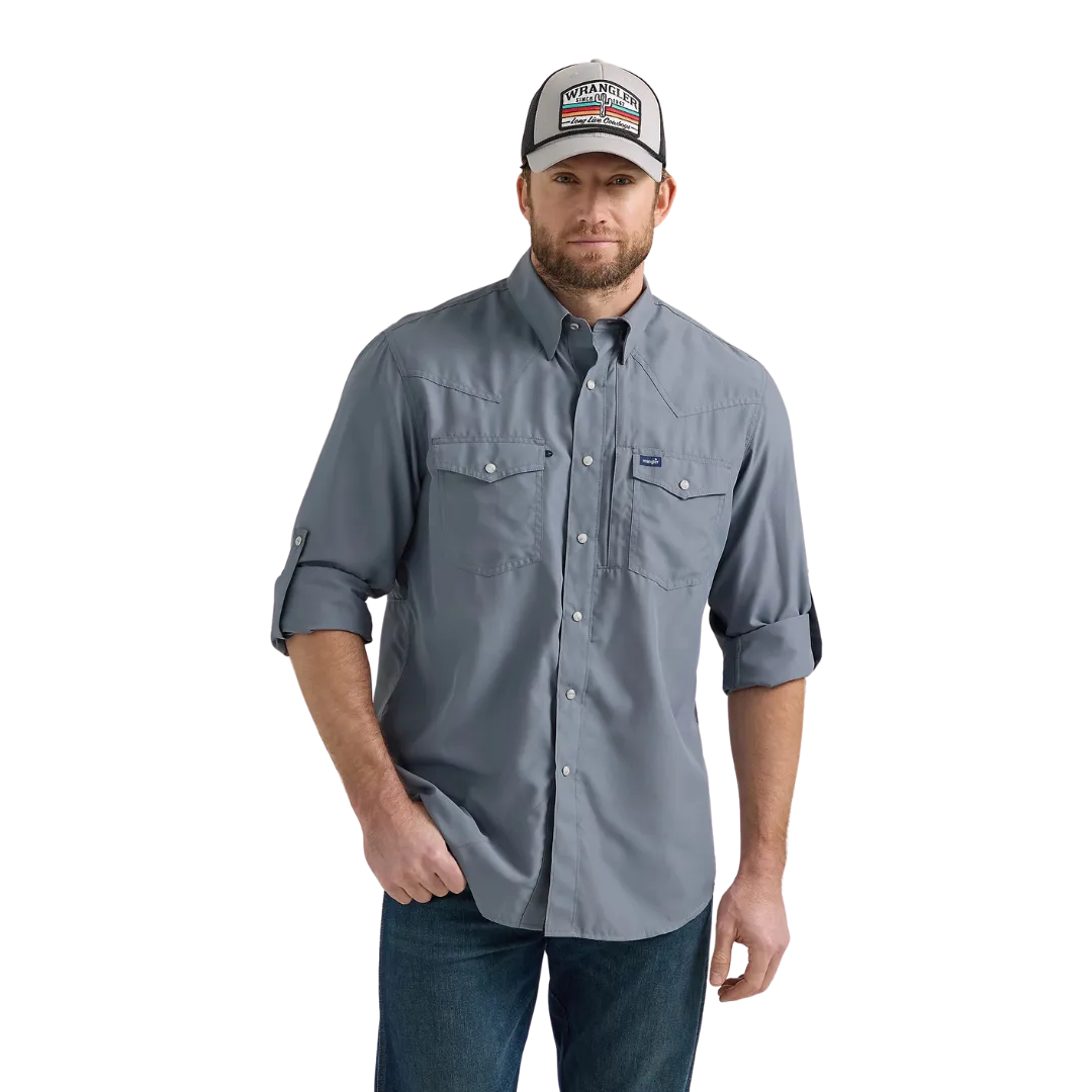 Wrangler Men's Men's Performance Snap Long Sleeve Solid Flint Grey Shirt