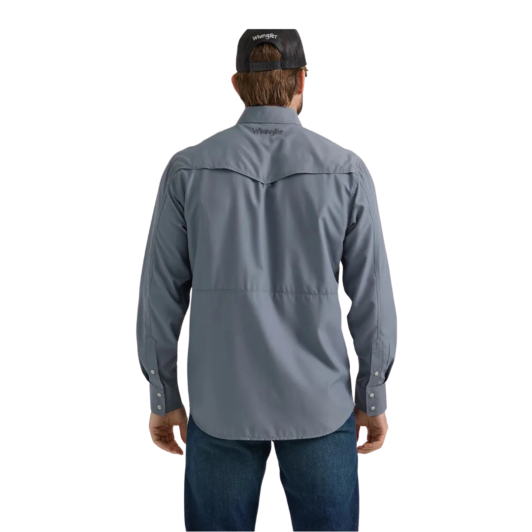 Wrangler Men's Men's Performance Snap Long Sleeve Solid Flint Grey Shirt