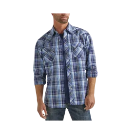 Wrangler Men's Retro Blue Plaid Snap Shirt