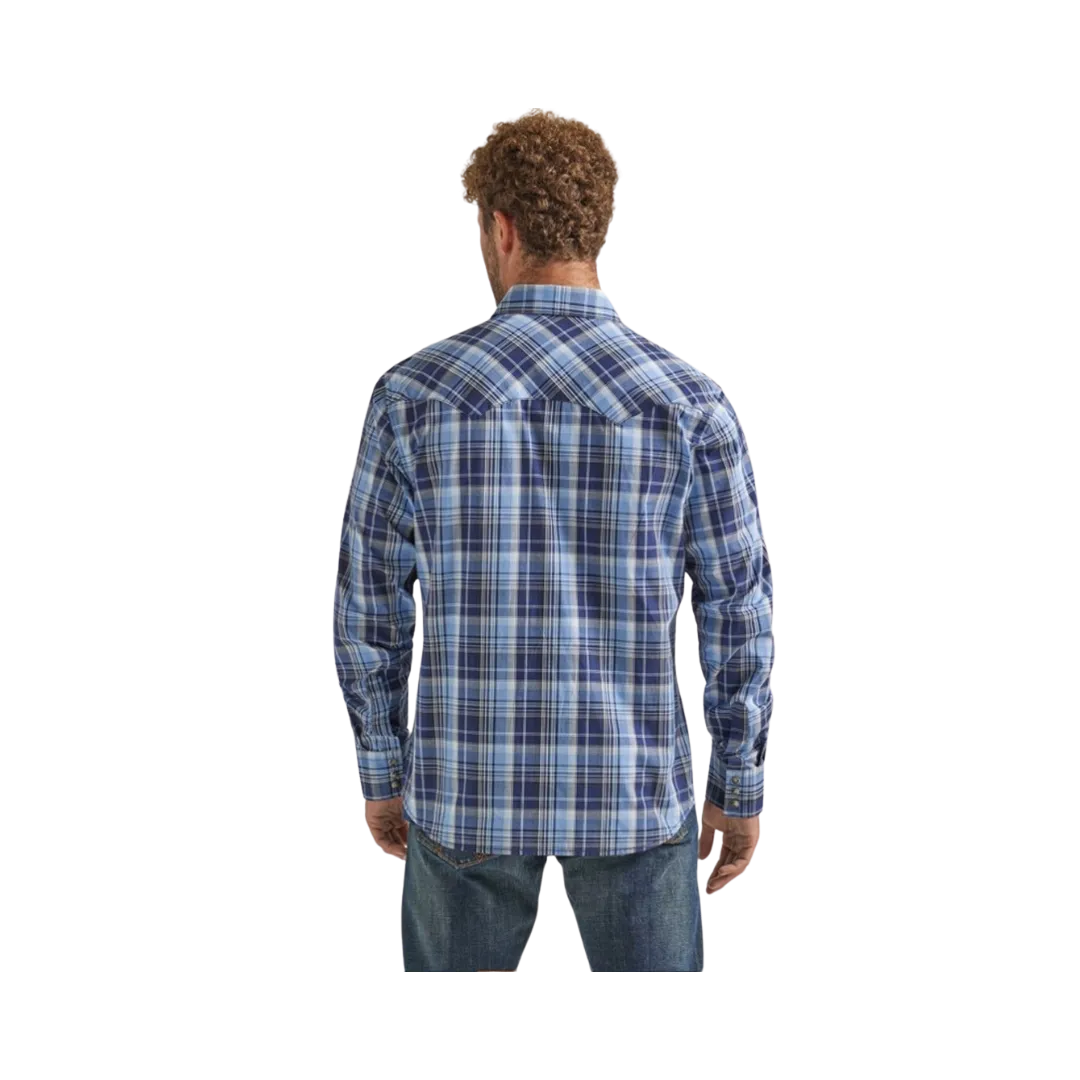 Wrangler Men's Retro Blue Plaid Snap Shirt