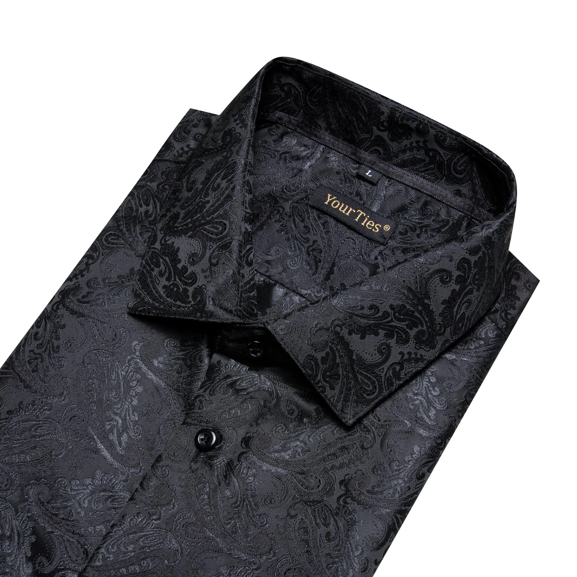 YourTies Black Long Sleeve Shirt Jacquard Floral Men's Dress Shirt