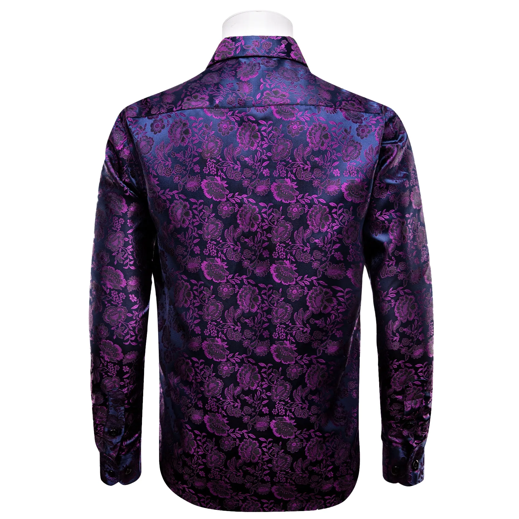 YourTies Dark Purple Shirt Black Floral Men's Top Long Sleeve Shirt