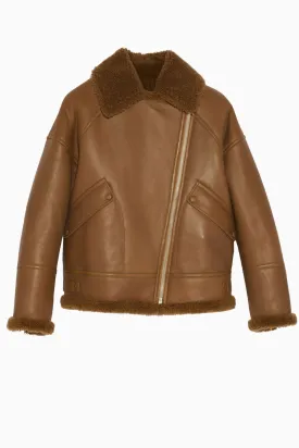 Yves Salomon Shearling Longline Bomber Jacket - Savane Brown