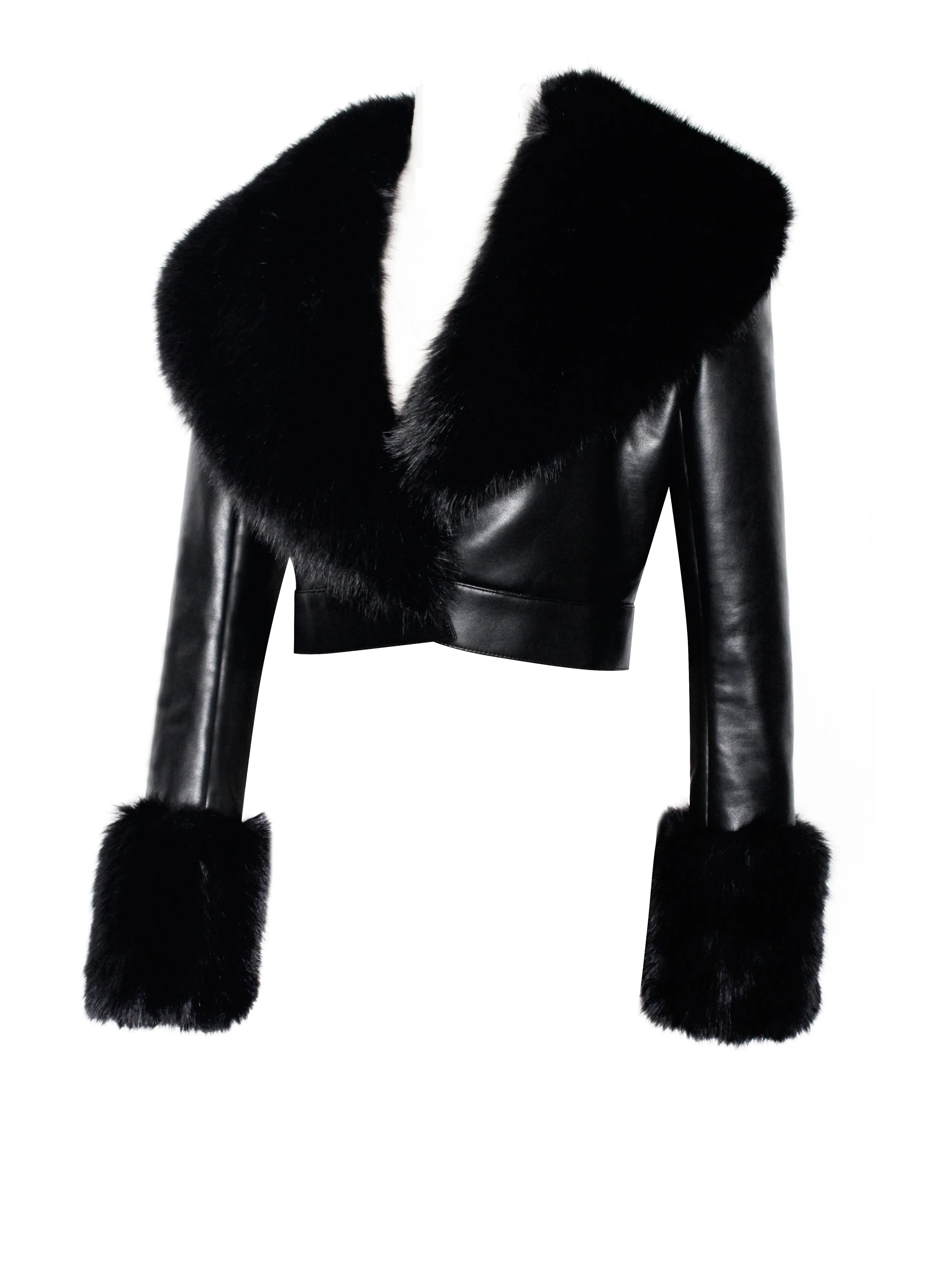 Ziah Cropped Leather Jacket with Fur Collar